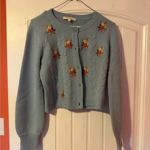 Favorite Daughter Light Blue Cardigan with Floral Embroidery